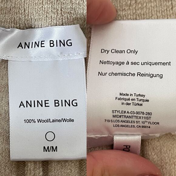 ANINE BING Val Wool Ribbed Knit Flared Pull On Pant in Cream Size M - Picture 10 of 12